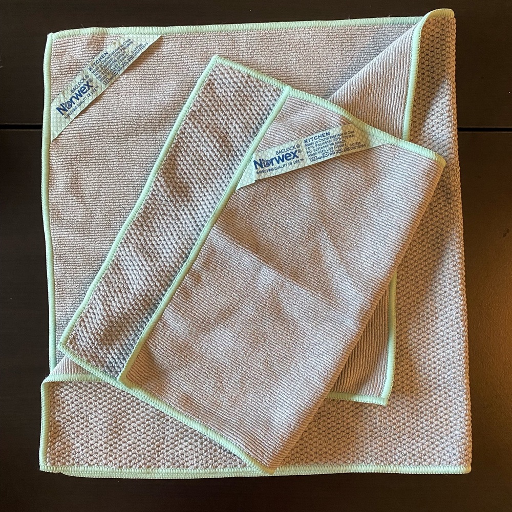 Norwex Kitchen Towel & Cloth Set, RC, BacLock®, diamond - Gray w/ Turquoise trim